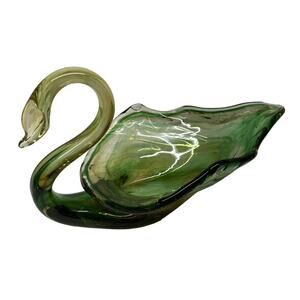 Vintage MCM Jolly Glassblowers Color Swirls Art Glass Swan No Original Label